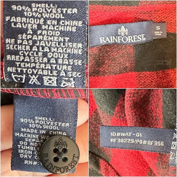 Rainforest Red Buffalo Plaid Button-Up Flannel Shirt Size Small - Picture 3 of 3